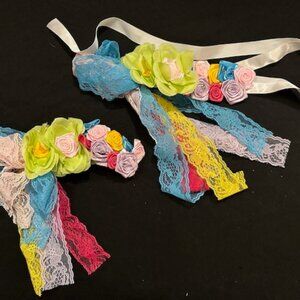 White with Pastels Maternity Sash & Headband Set   7309  Handmade NWT Boutique